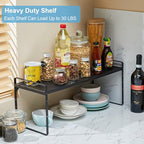 15.5 to 25.5 Inch Kitchen Cabinet Shelf Organizers, Adjustable Kitchen Counter Shelf Organizer, Set of 4 Expandable Countertop Storage Shelves, Stackable Design, 30LBS Heavy Duty, Space Saver - color: Black