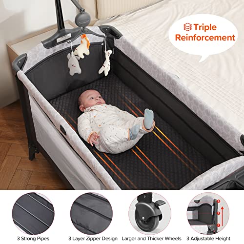 ELEMARA Baby Bassinet Bedside Crib with Diaper Changer, Pack and Play with Mattress for Baby，4 in 1 Playpen Travel Bed with Storage,Playard with Adjustable Height - style: Baby Bassinet