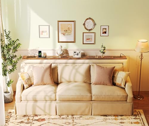 SUPERJARE 5.7 Inch Console Table with Outlet, Sofa Table, Behind Couch Table, 5.7 x 39.4 x 29.7 Inches, Metal Frame, for Living Room, Hallway, Rustic Brown - color: Rustic Brown, size: 5.7''D x 39.4''W x 29.7''H