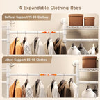 Wall Mounted Garment Rack, Walk-in Closet System with Expandable Rods, Adjustable Shelves, Industrial Pipe Clothing Racks, Hanging Clothes Organizers and Storage, Metal Closet Shelving Wardrobe - color: White