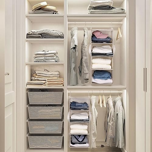 MAX Houser 4 Tier Shelf Hanging Closet Organizer, Space Saver,Closet Hanging Shelf with 2 Sturdy Hooks for Storage, Foldable (Beige) - color: Beige-4