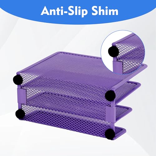 EASEPRES Desk Mail Organizer, Office Small Desktop Metal Mesh Envelope Letter Sorter Paper File Holder Organizer with 3 Vertical Upright Compartments, Purple 1 Pack - color: Purple, size: 1 Pack