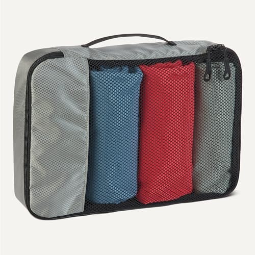 Amazon Essentials 4-Piece Packing Cubes Travel Accessories Set, Space-Saving Luggage Organizer with Double Zipper, Mesh Top Panel, Small/Medium/Large/Slim, Gray (Previously Amazon Basics) - color: Gray, size: 1 x Large, 1 x Medium, 1 x Small, 1 x Slim