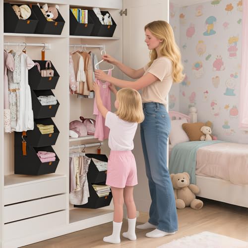 Homsorout Hanging Closet Organizer 4 Tier - Clothes Hanging Shelves, Space-Saving Closet System, Fabric Storage Bins Bedroom Organization, Collapsible Baskets for Home, Dorm, Rv, Black - color: Black, size: 4 shelves