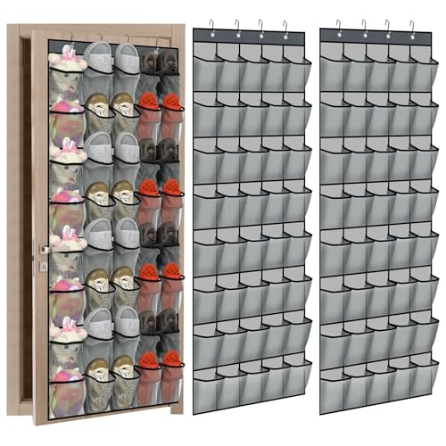 Windyun 2 Pack 40 Over the Door Shoe Organizers Large Mesh Pocket Hanging Shoe Rack for Closet Nonslip Behind Dorm Door Storage Holder Dorm Essentials Back to School Organizer for College(Gray) - color: gray