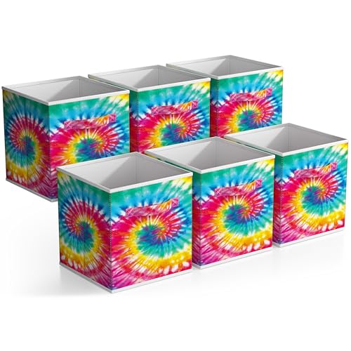 Sorbus 11 Inch Fabric Storage Cubes - Sturdy Collapsible Storage Bins & Handle - 6 Foldable Baskets for Organizing Clothes - Multi Colored Storage Baskets for Shelves (Dark Tie-dye, 11 Inch) - color: Dark Tie-dye, size: 11 Inch