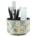 Hennaja Round Leather Art Supply Organizer,Remote Control Holder,360 Degree Rotating,Multi-Functional Pencil Holder,4 Compartments Desktop Stationary Organizer(1-Blue Bird) - color: 1-Blue Bird