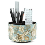 Hennaja Round Leather Art Supply Organizer,Remote Control Holder,360 Degree Rotating,Multi-Functional Pencil Holder,4 Compartments Desktop Stationary Organizer(1-Blue Bird) - color: 1-Blue Bird