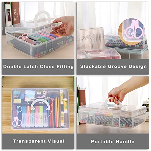 BTSKY 2-Tier Cute Bear Storage Box with Removable Divided Tray Portable Clear Plastic Art Craft Supply Organizer Stackable Home Office Supplies Storage Container for Pens Notes A4 papers etc (Coffee) - color: Coffee