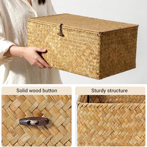 Nonam Seagrass Storage Large Basket with Lid,Wicker Basket Storage Bin with Lid for Shelves,Boho Decor,Handwoven Shelf Basket for Organizing-Storage Container Box for Home Organization-Natural - color: XXL-Natural