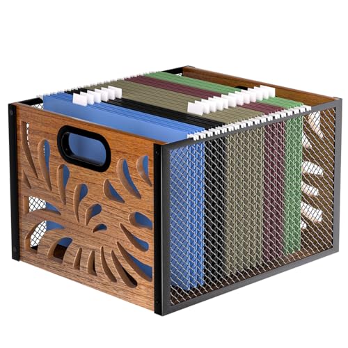 handrong Wood File Box,Hanging File Folder Organizer for Letter & A4 Size,Decorative Desk Files Organizer Box Bin,Portable Hanging File Storage Boxes,Desktop Files Organizer for Home Office Cabinet