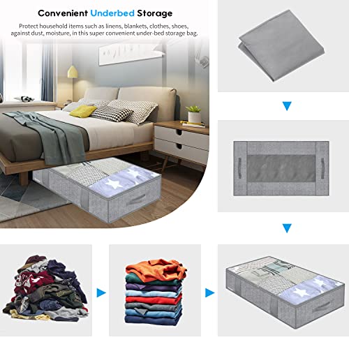 Onlyeasy Underbed Storage Bags Organizer, 4 Pack Large Capacity Under Bed Storage Containers with Reinforced Handles, Foldable Fabric Storage Bins with Clear Window, Herringbone Grey, 7MXRUBBP4 - color: Set of 4 Basic Soft Side Wall - Herringbone Grey