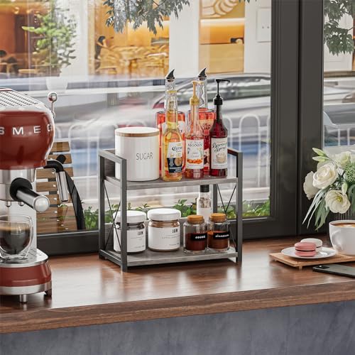 Giikin Countertop Shelf Organizer, 2 Tier Kitchen Spice Rack for Countertop, Wood Coffee Counter Shelf for Home, Particle Board and Metal, Grey, Small - color: Grey, size: Small