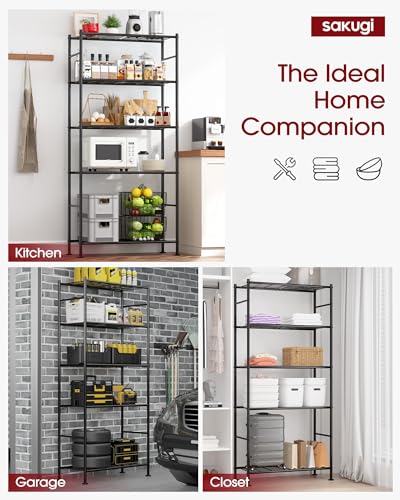 Sakugi Storage Shelves - 5 Tier Shelf Organizer, Heavy Duty Garage Shelving Unit with Leveling Feet, Stable Metal Shelves Organizer for Pantry, Kitchen and Closet, 33.0" W x 12.6" D x 72.0" H, Black - color: Black, size: 33.0W×12.6D×72.0H(5T)