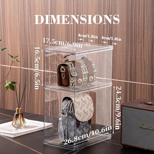 FOCHIER F Bag & Purse Organizer for Closet,3 Pack Stackable Plastic Handbags Storgae Shelf Dividers,Clear Clutch Bag Organizers and Storage for Wardrobe Bathroom Study and Office(1 Large+2 Small) - color: 3 Pack(1 Large+2 Small)