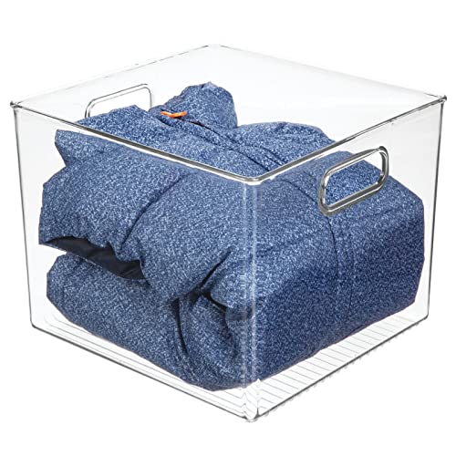 mDesign Small Modern Plastic Storage Organizer Bin Basket with Handles for Home Closet Organization - Shelf, Cubby, Cabinet, and Cupboard Organizing Decor - Ligne Collection - Clear - size: 10 x 10 x 8 (Pack of 1)