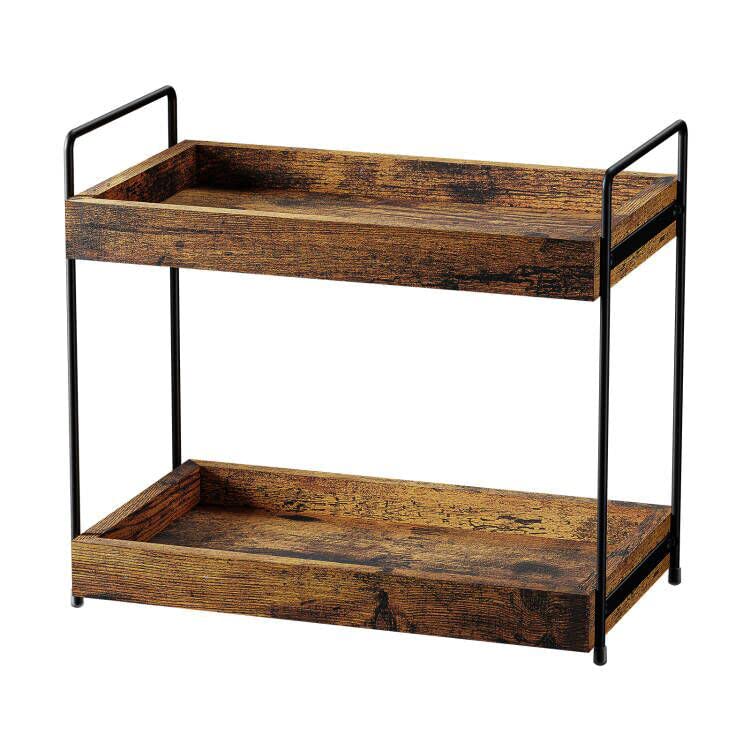 2-Tier Bathroom Counter Organizer, Wood Kitchen Countertop Spice Rack, Vanity Cosmetic Makeup Organizers Shelf for Bathroom Storage Organization, Rustic Brown - size: 2 Tier
