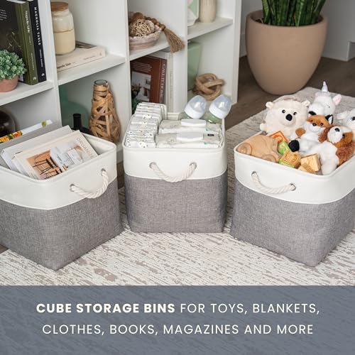 OrganiHaus 11x11 Cube Storage Bins 4 Pack, Foldable Cube Storage Organizer w/ Rope Handles, Collapsible Fabric Bins for Toys, Clothes & Closet Organization, Fabric Square Baskets - Gray/White - color: Gray Base / Off-White, size: 4 pcs (11x11)