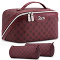 BOYATU Travel Makeup Bag Cosmetic Bags for Women: 3 Pcs Set Large Capacity Make up Bag with Handle - Vegan Leather Toiletry Bags with Compartments - Makeup Organizer for Travel Essentials(A-10-Red) - color: A-910-Red