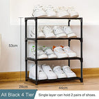 Stackable Small Shoe Rack for Closet 4 Tier, Sturdy Shoe Rack Organizer for Front Door Entrance and Entryway, Free Standing Metal Shoe Shelf Storage for Closet Bedroom Garage Black - size: 4 Tier