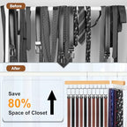 TOPIA HANGER 2 Pack 2 in 1 Belt Tie Hanger for Closet Max 60 Belts with 60 Ties Capacity, 20 Hooks Belt Tie Racks Wooden Hanger for Closet Organizer Space Saving “U” Fit Belt and “一” Fit Tie - CT59N - color: Natural-2 Pack