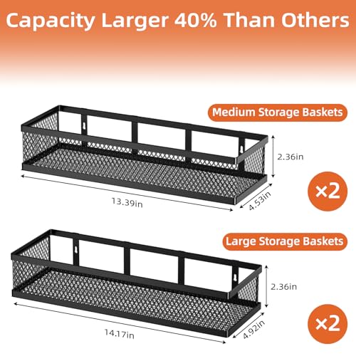 Spice Rack Wall Mount, 4 Pack Pantry Door Organizer & Hanging Storage Baskets Organizer Wall Mount, Large Capacity Metal Spice Shelf for Kitchen Cabinet, Pantry Doors, Bathroom, Shower, Home Decor - color: Black