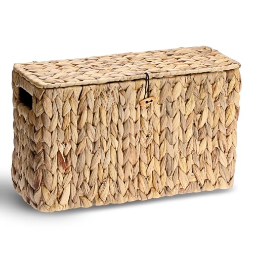 Sumnacon Toilet Paper Basket, Wicker Water Hyacinth Toilet Paper Holder with Handles and Lid, Holds Up to 6 Mega Rolls, Decorative Farmhouse Woven Bathroom Accessories Toilet Tissues Organizer, Large - size: Large