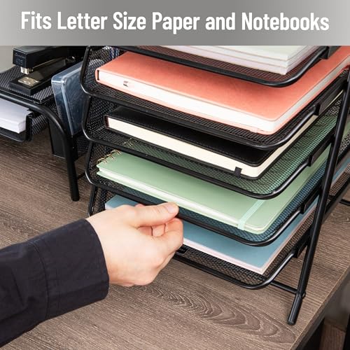Mind Reader 5-Tier Paper Tray, Desktop Organizer, File Storage, Office, Metal Mesh, 11.75"L x 14"W x 15"H, Set of 2, Black - style: 5-Tier