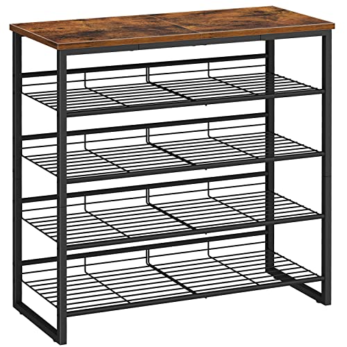 HOOBRO Shoe Rack, 5 Tier Shoe Organizer for Front Door Entrance, Shoe Shelf with Adjustable Tilt Angle, Holds 16-20 Pairs, for Entryway, Garage, Closet, Rustic Brown and Black BF08XJ01 - size: 29.5"L x 11.4"W x 29.6"H
