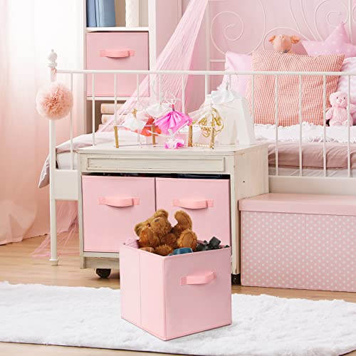 Criusia Storage Cubes - 11 Inch Heavy Duty Fabric Storage Bins for Shelves Closet, Cube Organizer - 8 Pack Collapsible Cube Storage Bins Baskets for Organizing Clothes Blankets Toys (Pink) - color: Peach Pink, size: Medium -11 inches