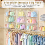 Sonyabecca Purse Storage Organizer for Closet : Adjustable 3-Pack Dividers Handbag Organizer - Stackable Wire Handbags Storage Baskets -Open Cabinets Wallets Tote Chain Bags Clutches -White - size: 3-pack large