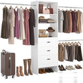 Homieasy 96 Inches Closet Organizer System, 8FT Customizable Walk In Closet Organizer with Hanging Rods, 3 Drawers Garment Rack with Leather Handle , 96" L x 16" W x 75" H, Max Load 1000 LBS, White - color: White