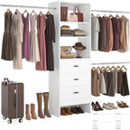 Homieasy 96 Inches Closet Organizer System, 8FT Customizable Walk In Closet Organizer with Hanging Rods, 3 Drawers Garment Rack with Leather Handle , 96" L x 16" W x 75" H, Max Load 1000 LBS, White - color: White