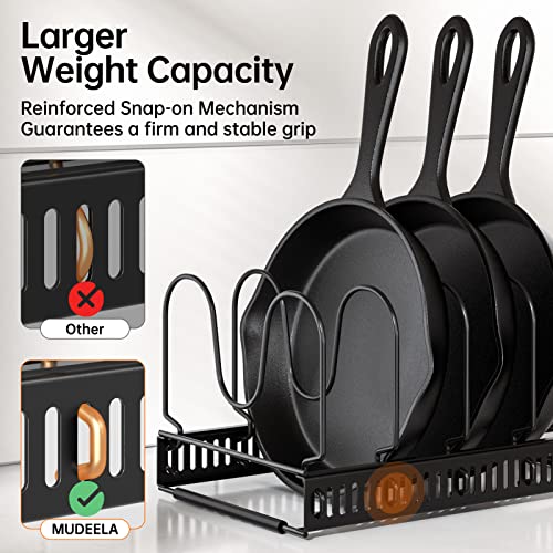MUDEELA Pots and Pans Organizer Rack for under Cabinet, Expandable 11.81''-22.85'' Pot Lid Kitchen Cabinet Organizer Holder with 10 Adjustable Compartment Cutting Board Organizer for Pan Lid, Bakeware - style: 10 Dividers-Black