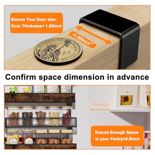 6 Tier Over the Door Pantry Organizer 2 IN 1 Hanging or Wall Mounted Spice Rack with Adjustable Basket,Heavy Duty Seasonning Storage Shelf for Kitchen Pantry and Bathroom,Black - color: Black, size: 6 Tiers