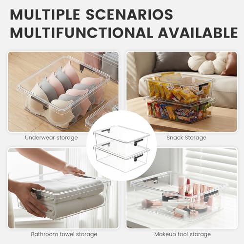 Bra Drawer Organizer for Women - 2 PCS Clear Plastic Storage Box with Lid and Dividers for Socks, Underwear, Bras, Ties, and Closet Organization - color: Clear