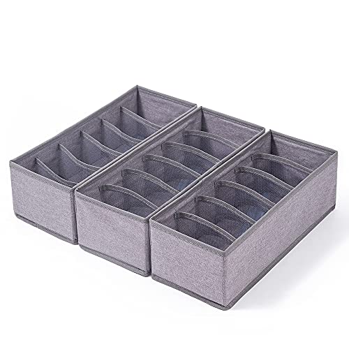 Qozary 3 Pack Sock Underwear Drawer Organizer Dividers, Collapsible Cabinet Closet Storage Boxes for Clothes, Socks, Lingerie, Underwear, Tie, Belt, Baby, Bedroom - color: Grey, size: 6 Cells