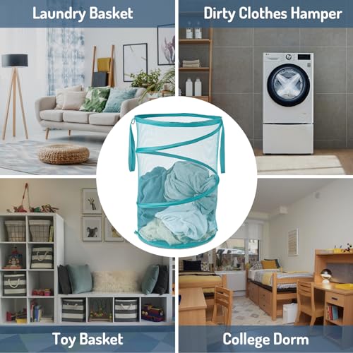 Seiritex Mesh Popup Laundry Hamper 115L Collapsible Laundry Basket No Lid Extra Large Capacity Foldable Clothing Storage Basket with Handles 26 H x 18 W x 18 L (Turquoise Blue) - color: Turquoise