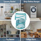 Seiritex Mesh Popup Laundry Hamper 115L Collapsible Laundry Basket No Lid Extra Large Capacity Foldable Clothing Storage Basket with Handles 26 H x 18 W x 18 L (Turquoise Blue) - color: Turquoise