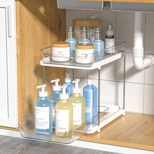 Delamu 2-Tier Bathroom Under Sink Organizers and Storage, Pull Out Cabinet Drawers with Anti-Slip Design, Multi-Purpose Storage for Kitchen, Pantry, Bathroom & Home Organization, Snowy, 1 Pack - color: Snowy