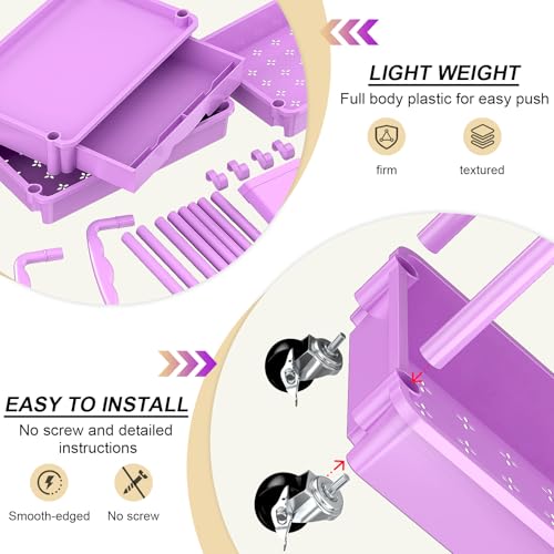 Goovilla 3 Tier Rolling Utility Cart Organizer with Removable Drawer, Stable and Sturdy Purple Rolling Storage Carts with 2 Lockable Wheels for Bathroom, Kitchen, Snack, Craft, Makeup, Baby Essentials - size: 3 Tier, style: Purple