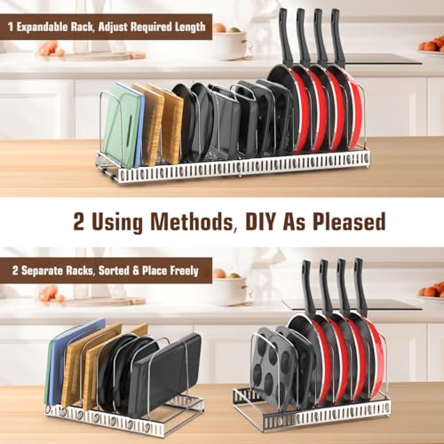 Housolution Cutting Board Organizer Rack, Expandable Baking Tray and Cookie Sheet Organizer with 14 Adjustable Dividers, Bakeware Muffin Tin Cupcake Pan Storage Organizer for Cabinet, Silver - color: Silver, size: 14 Dividers