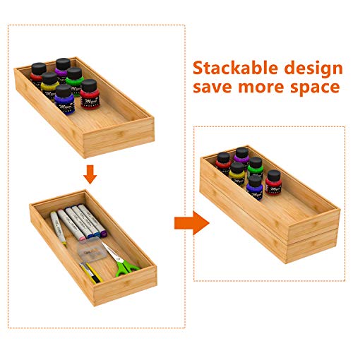 Drawer Organizer Storage Box Kitchen - Wood Stackable Tray Utensil Organizer for Office Drawers,Cabinets,Shelves,Pantry,or Bathroom Counter,Drawer Dividers for Silverware Set of 2（15x6x2.5inch） - size: 15x6x2.5inch
