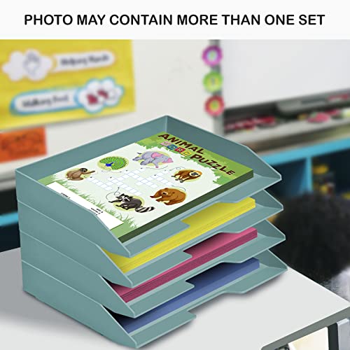Acrimet 2 Tier Paper Organizer Letter Tray – Plastic Stackable Desk File Organizer, Side Load Paper Sorter for Letter/A4 Office File Folder Holder – Solid Green
