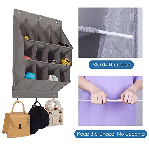 Over the Door Shoe Organizer, Grey 12 Pockets Hanging Shoe Storage Rack with Large Deep Pockets, Oxford 600D Fabric Shoe Storage Rack with 6 hook for Shoes, Home Accessories etc - color: Grey, size: 12-Grids