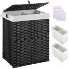 Greenstell Laundry Hamper with 2 Removable Liner Bags, Foldable Divided Clothes Hamper, 90L Handwoven Synthetic Rattan Laundry Basket with Lid and Handles, Easy to Install Black 18.3x13.3x24 Inches - color: Black, size: 90L (18.3x13.3x24.0 Inches)