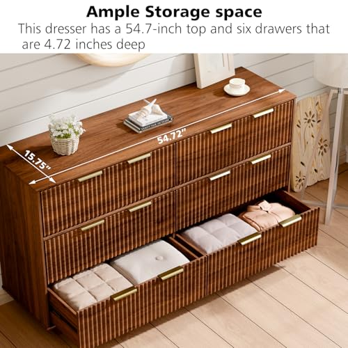 Ieejdn 54.72" Modern Chest of Drawer, 6 Deep Drawers,Clothes Organizer,Large Storage Cabinet for Living Room, Bedroom,Dresser TV Stand, Wood Drawer Organizer for Living Room, Hallway,Sepia - color: Sepia, size: 15.8"D x 54.7"W x 31.5"H (6 Drawers)