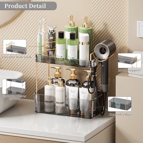 YCIA&DONE Bathroom Counter Organizer, Large Makeup Organizer Countertop, Shelf Storage, Vanity Tray, Easily Assemble for Bathroom Organizers and Storage, Undersink, Cabinet, 2 Tiers Grey - color: Grey, size: 2 tiers