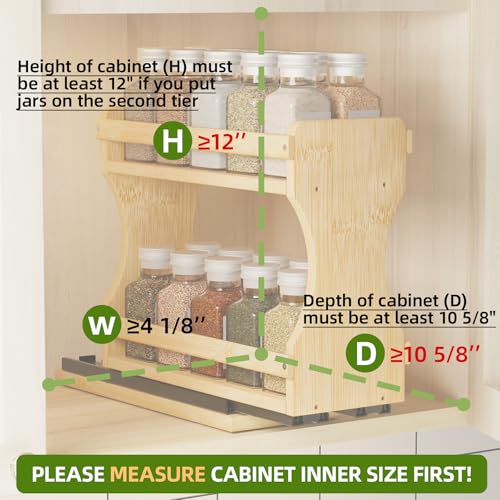 BAMEOS Pull Out Spice Rack Organizer for Cabinet, Bamboo Wide 4.2" Slide Out Seasoning Organizer for Kitchen, No Drill Anti-Tip Ball Bearing Silent Glides, Pantry Cabinet Organizer,Natural - size: 4.2" Wide, 1 Drawers