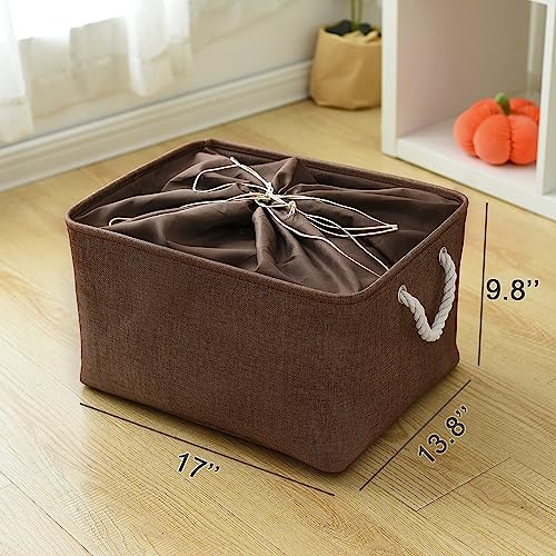 TheWarmHome Organization and Storage Basket for Organizing - 17x14x10 inch 3 Pack Fabric Storage Cubes, Collapsible Storage Bins for Shelves Closet Organizer Toy Gift Cloth (Brown) - color: Brown, size: 3PCS/X Large -17.7Lx13.8Wx9.8H